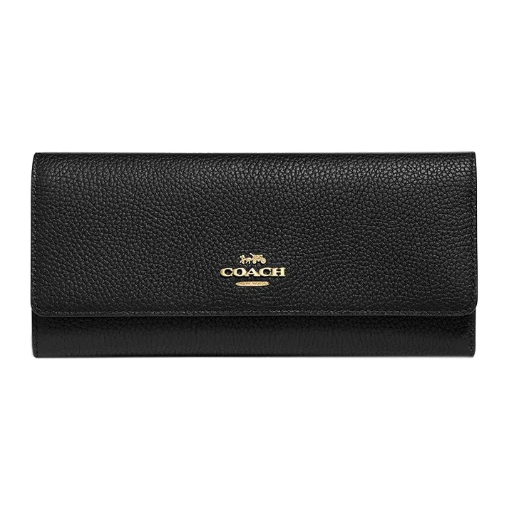 COACH Trifold Wallet Soft Leather Clutches Wallets Small Size Women's Black-0