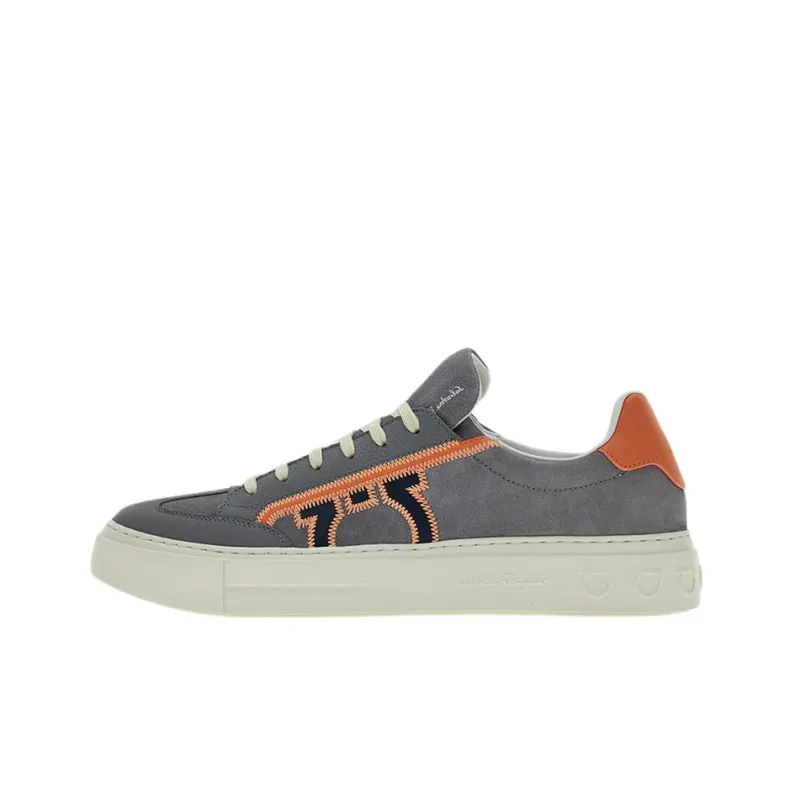 Ferragamo Gancini Skateboard Shoes Men Low Top Gray/Orange-0