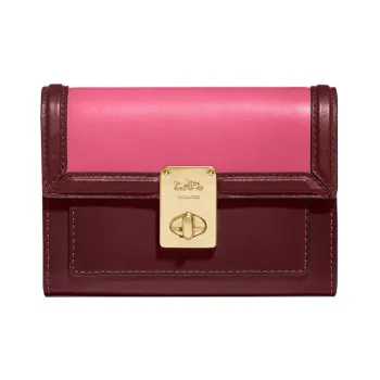 COACH Hutton Calfskin Clutch Coin Purse Mini Women's Pink & Burgundy