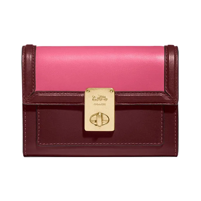 COACH Hutton Calfskin Clutch Coin Purse Mini Women's Pink & Burgundy-0
