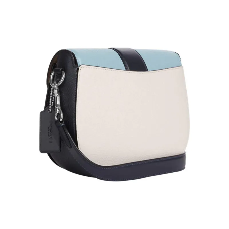 COACH Georgie Pebbled Leather Saddle Bag Shoulder Bag Crossbody Bag Small Size Women's White & Blue-1