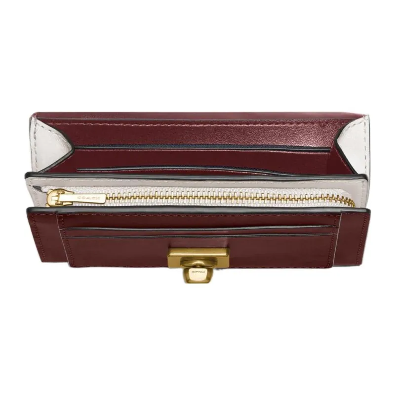 COACH Hutton Calfskin Clutch Coin Purse Mini Women's Pink & Burgundy-1