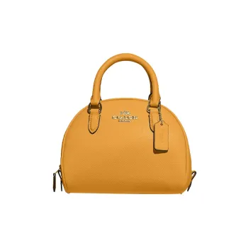 COACH Sydney Cross-Stitch Leather Dome Bag Handbag Shoulder Bag Crossbody Bag Medium Size Women's Mustard Yellow