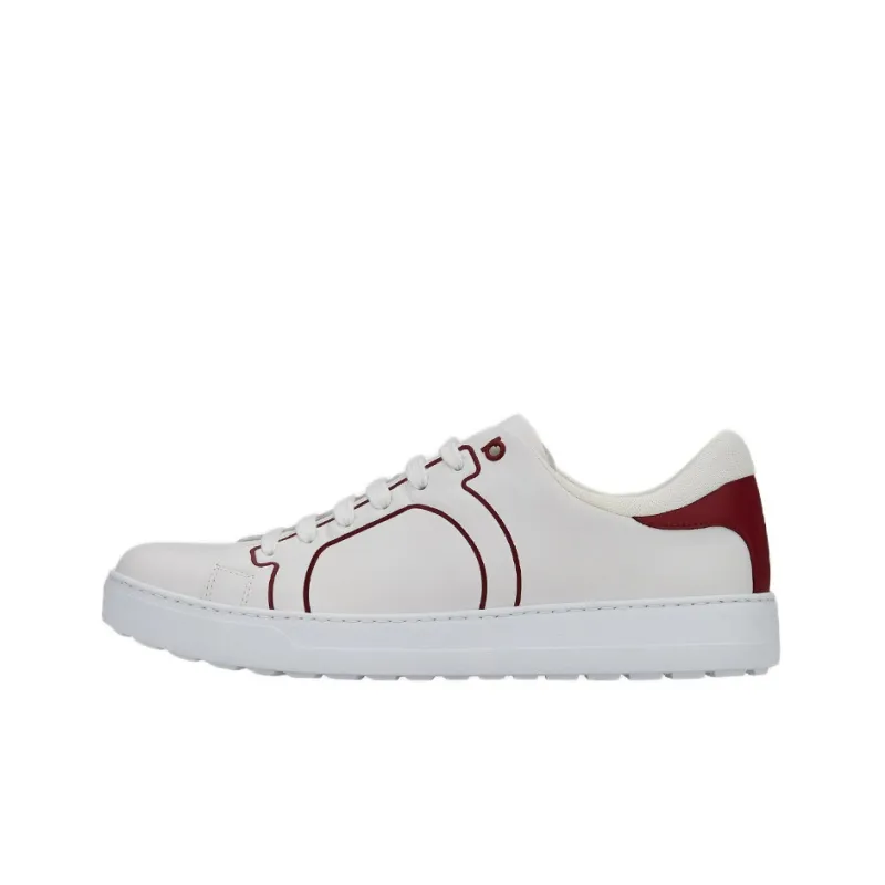FERRAGAMO Low Top Stylish Skateboarding Shoes Men's White Red-0