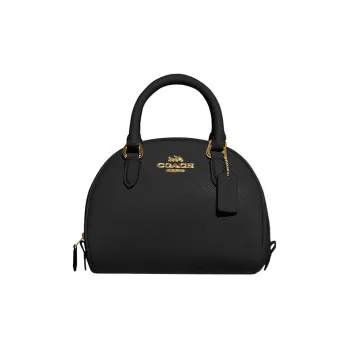 COACH Sydney Cross Stitch Leather Dome Bag Handbags Shoulder Bag Crossbody Bag Small Size Women's Black