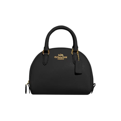 COACH Sydney Cross Stitch Leather Dome Bag Handbags Shoulder Bag Crossbody Bag Small Size Women's Black
