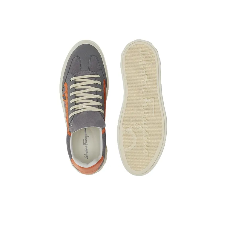 Ferragamo Gancini Skateboard Shoes Men Low Top Gray/Orange-5