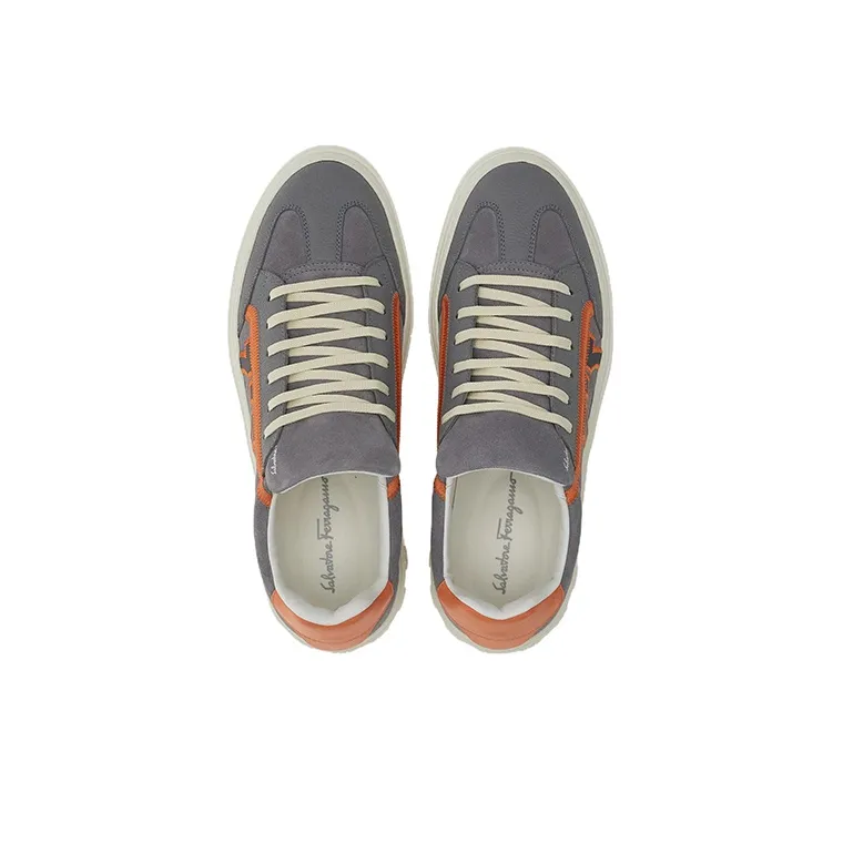 Ferragamo Gancini Skateboard Shoes Men Low Top Gray/Orange-3