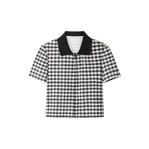 PEACEBIRD Crop Tops Women's Black/White Plaid