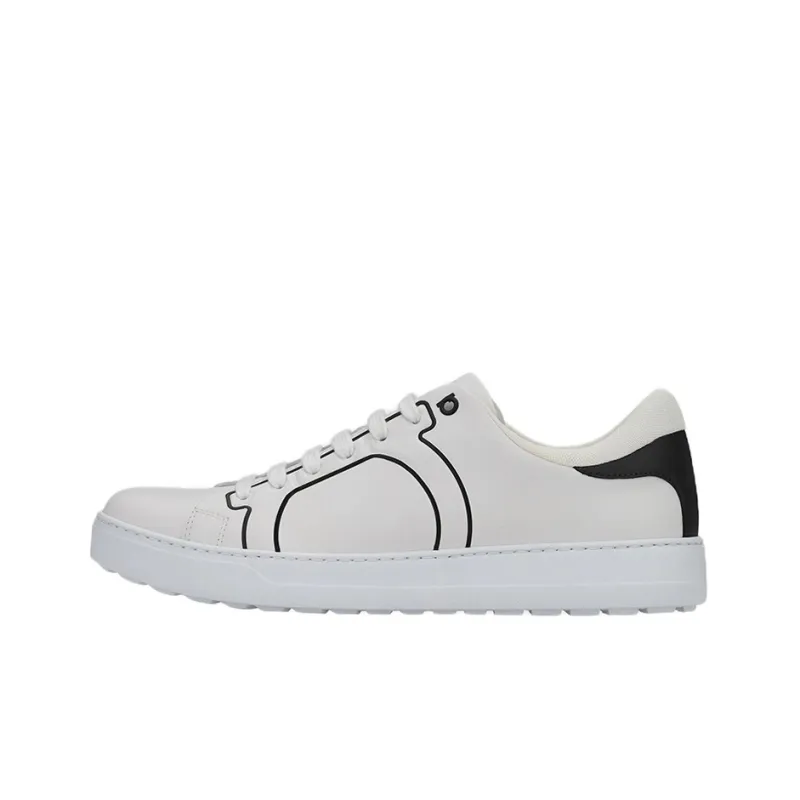 FERRAGAMO GANCINI Low Top Stylish Skateboarding Shoes Men's White Black-0