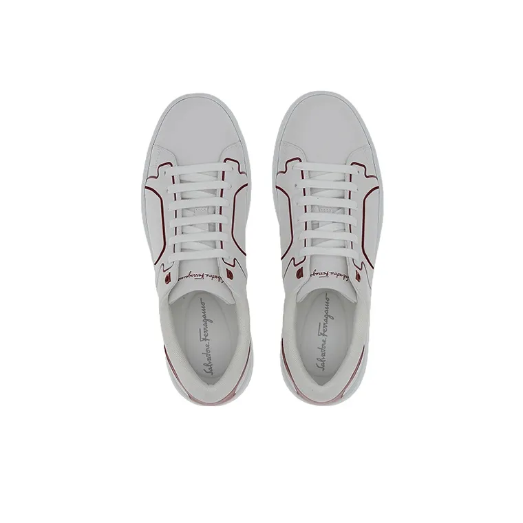 FERRAGAMO Low Top Stylish Skateboarding Shoes Men's White Red-3