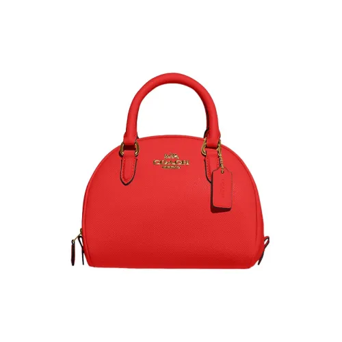 COACH Sydney Cross Stitch Leather Dome Bag Handbag Shoulder Bag Crossbody Bag Small Size Women's Miami Red