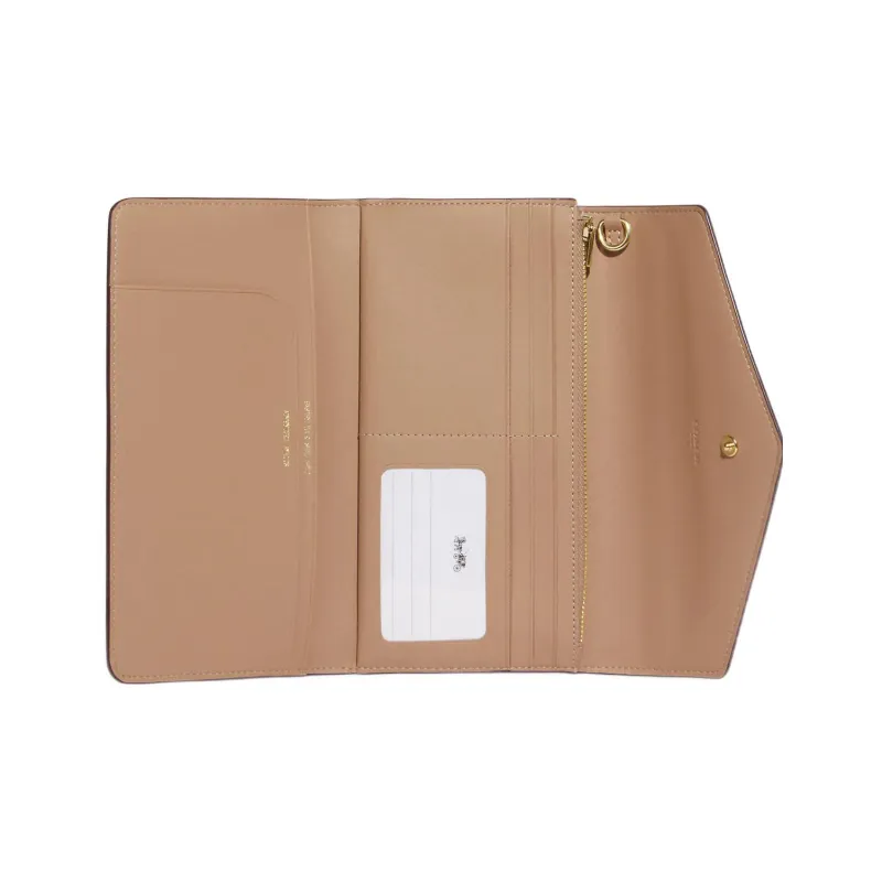 COACH Envelope Leather Envelope Bag Clutch Wallet Trumpets Women's Khaki-2