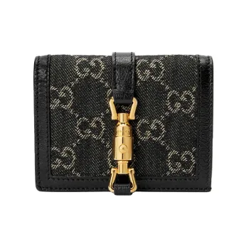 GUCCI Jackie 1961 Canvas With Leather Clutch Wallet, Card Holder Small Size Women's Black