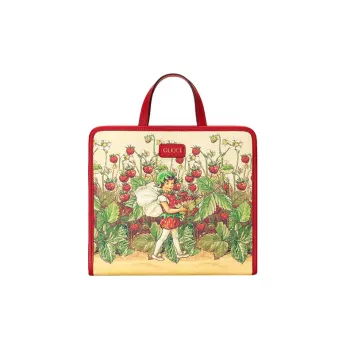 GUCCI Canvas With Leather Trim Canvas Bag Tote Bag Shopping Bag Handbag Kids' Bag Kids' Beige/Red