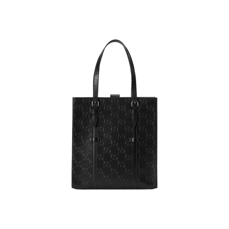 GUCCI Leather Tote Bag Shopping Bag Handbag Medium Size Men's Black-7