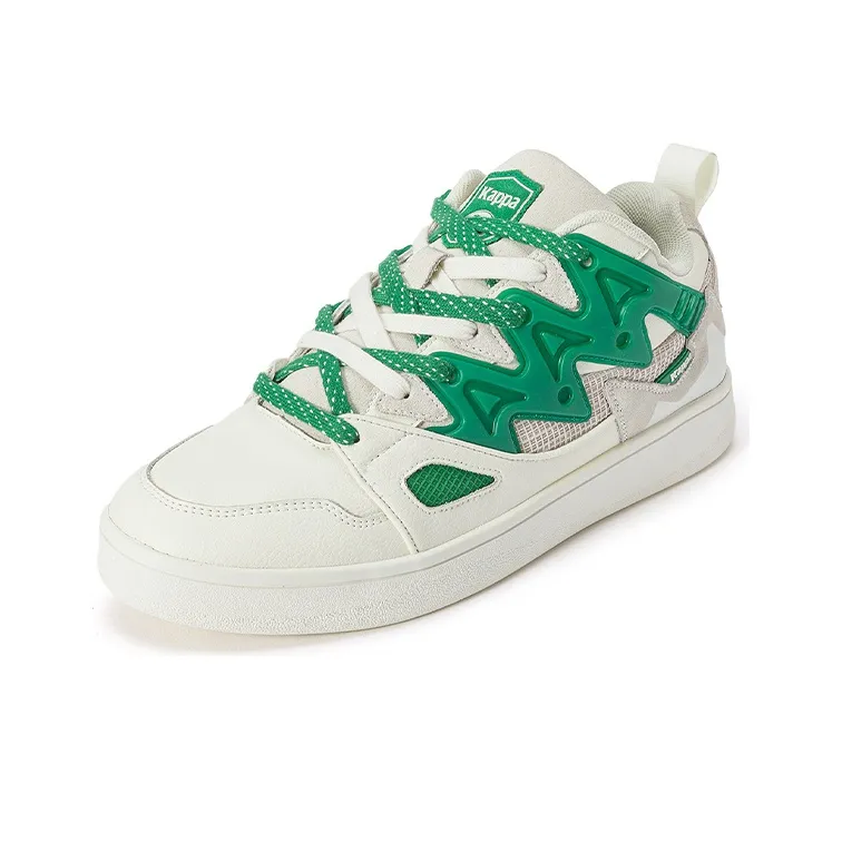 Kappa Anti-Slip Wear-Resistant Low-Top Skateboard Shoes Unisex White Pale Green-2