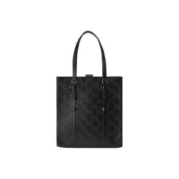 GUCCI Leather Tote Bag Shopping Bag Handbag Medium Size Men's Black