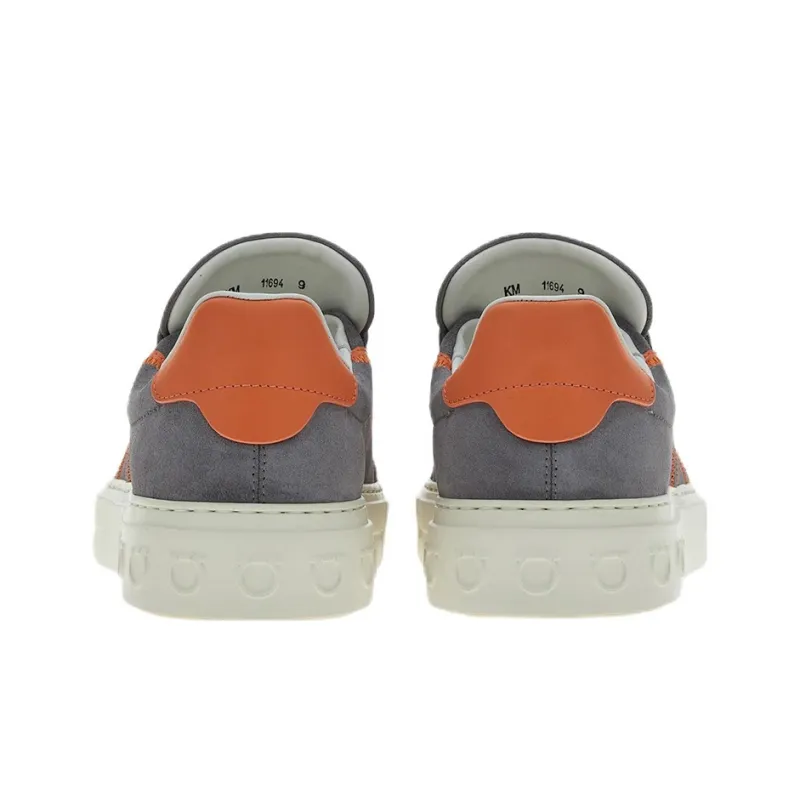 Ferragamo Gancini Skateboard Shoes Men Low Top Gray/Orange-4