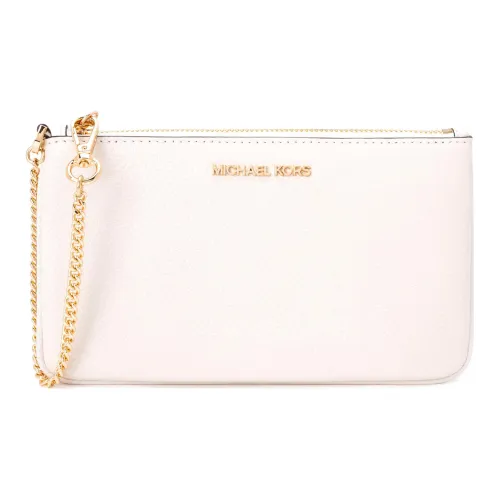 MICHAEL KORS Jet Set Cow Leather Envelope Bag, Chain Bag, Crossbody Bag, Shoulder Bag Medium Size Women's Pure White