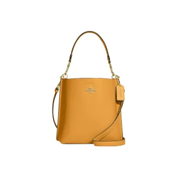 COACH Mollie Solid Color Leather Bucket Bag, Handbag, Shoulder Bag, Crossbody Bag Small Size Women's Mustard Yellow