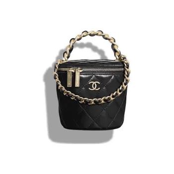 CHANEL Calfskin Prosperity Bucket Bag Handbag Small Size Women's Black/Pink/Purple