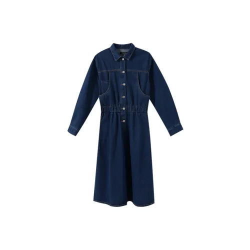 YUMOMO STAR Long-Sleeved Dresses Women's Denim Blue