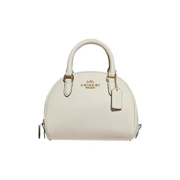 COACH Sydney Cross Stitch Leather Dome Bag Handbags Shoulder Bag Crossbody Bag Small Size Women's Chalk White