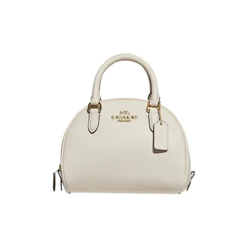 COACH Sydney Cross Stitch Leather Dome Bag Handbags Shoulder Bag Crossbody Bag Small Size Women's Chalk White