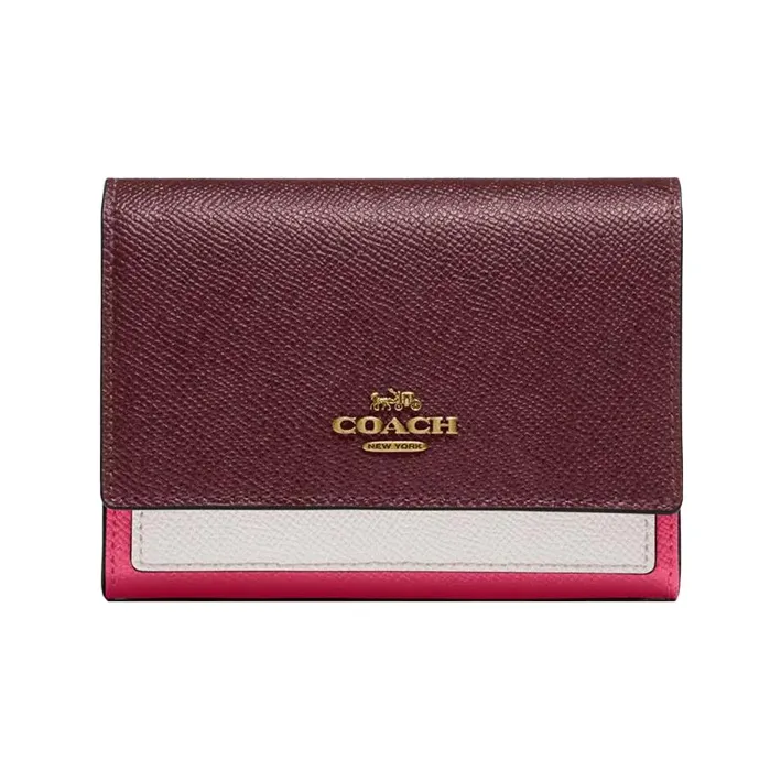 COACH Leather Wallet Medium Size Women's Rose Red & White-0