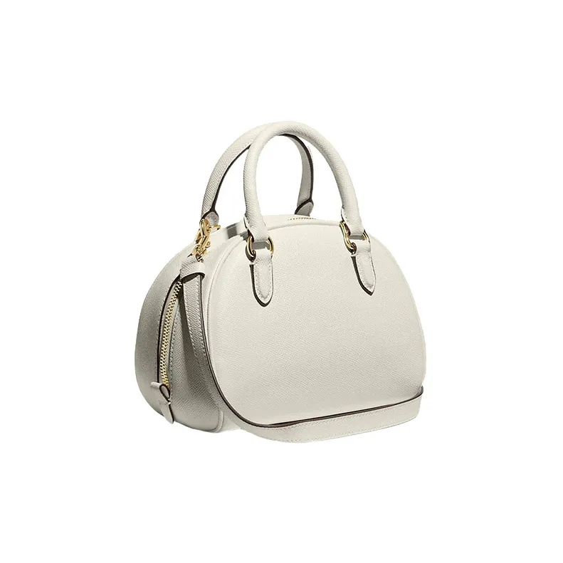 COACH Sydney Cross-Stitch Leather Dome Bag Handbags Shoulder Bag Crossbody Bag Small Size Women's Chalk White-1