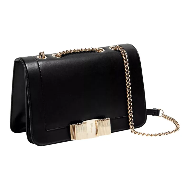 FERRAGAMO Cow Leather Shoulder Bag, Crossbody Bag Regular Women's Black-1
