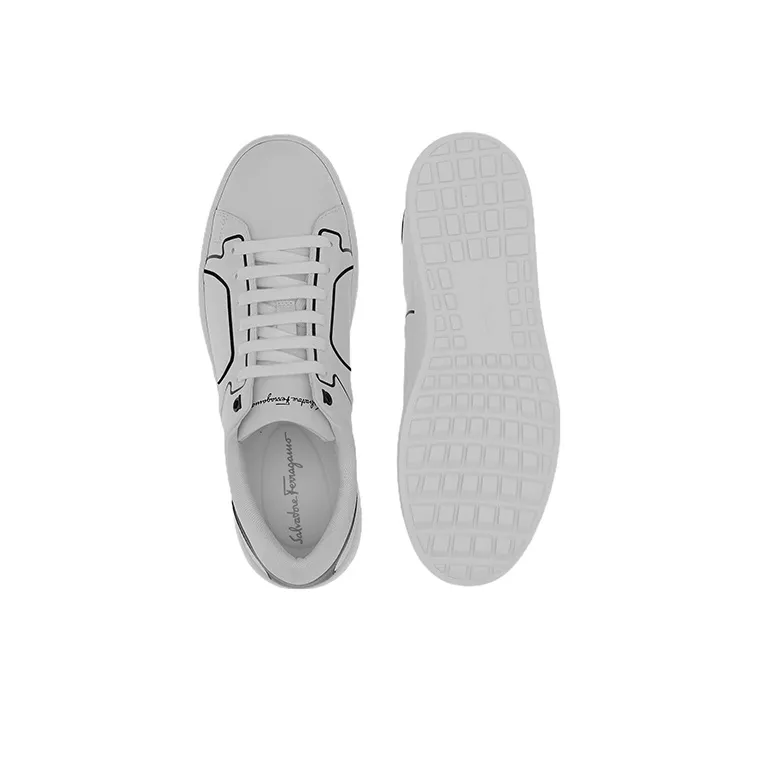 FERRAGAMO GANCINI Low Top Stylish Skateboarding Shoes Men's White Black-4