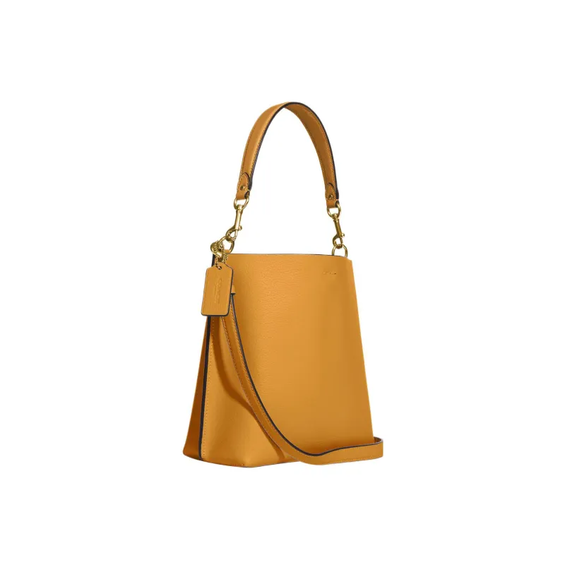 COACH Mollie Solid Color Leather Bucket Bag, Handbag, Shoulder Bag, Crossbody Bag Small Size Women's Mustard Yellow-1