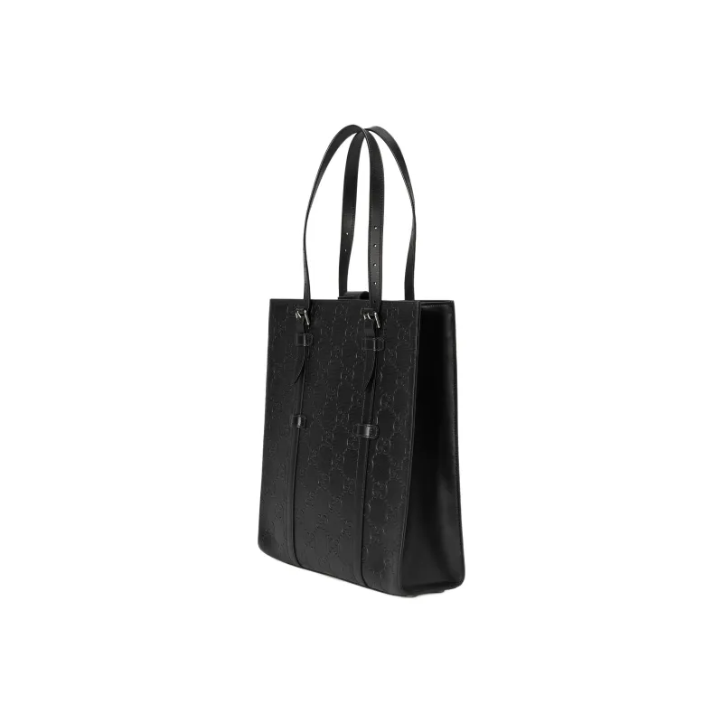GUCCI Leather Tote Bag Shopping Bag Handbag Medium Size Men's Black-1