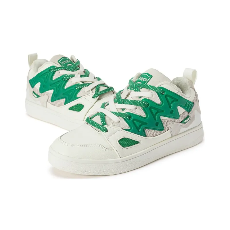 Kappa Anti-Slip Wear-Resistant Low-Top Skateboard Shoes Unisex White Pale Green-4