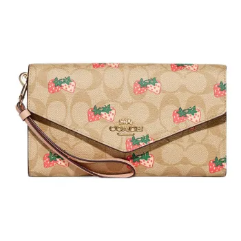 COACH Envelope Leather Envelope Bag Clutch Wallet Trumpets Women's Khaki