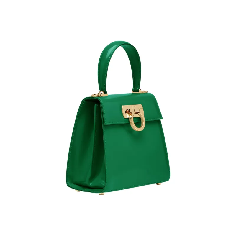 FERRAGAMO Museum Brushed Cow Leather Handbag Trumpets Women's Bright Green-1