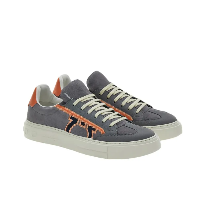 Ferragamo Gancini Skateboard Shoes Men Low Top Gray/Orange-2
