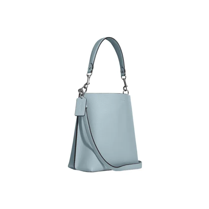 COACH Mollie Leather Bucket Bag, One Shoulder Handbag, Crossbody Bag Trumpets Women's Light Blue-1