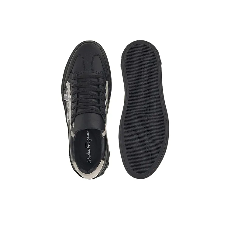 FERRAGAMO GANCINI Low Top Stylish Skateboarding Shoes Men's Black Gray-4