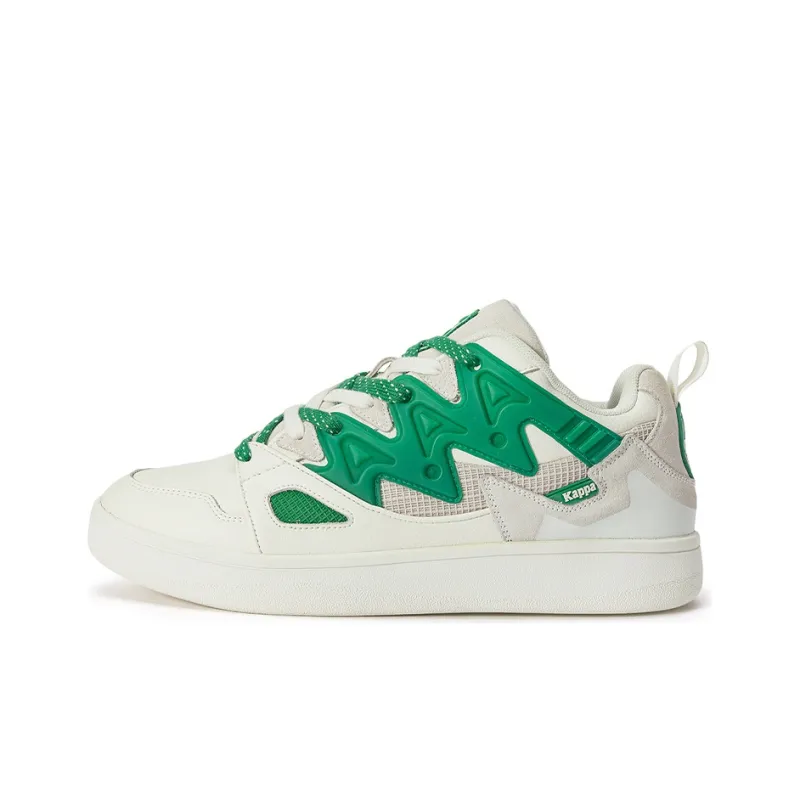 Kappa Anti-Slip Wear-Resistant Low-Top Skateboard Shoes Unisex White Pale Green-0