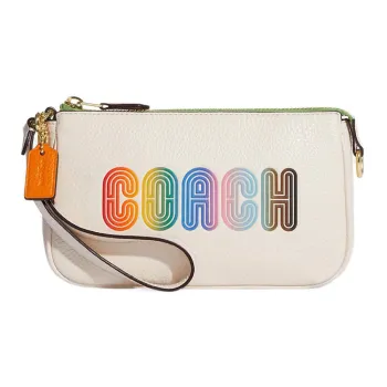 COACH Nolita Leather Pochette, Shoulder Bag, Handbag, Clutch Small Size Women's White