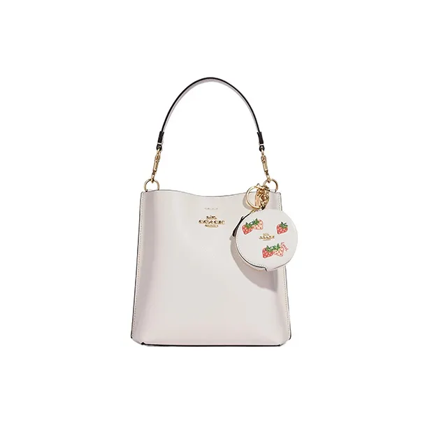 COACH Pouch High Quality Pebbled Leather Key Pouch Coin Purse Women's White-4