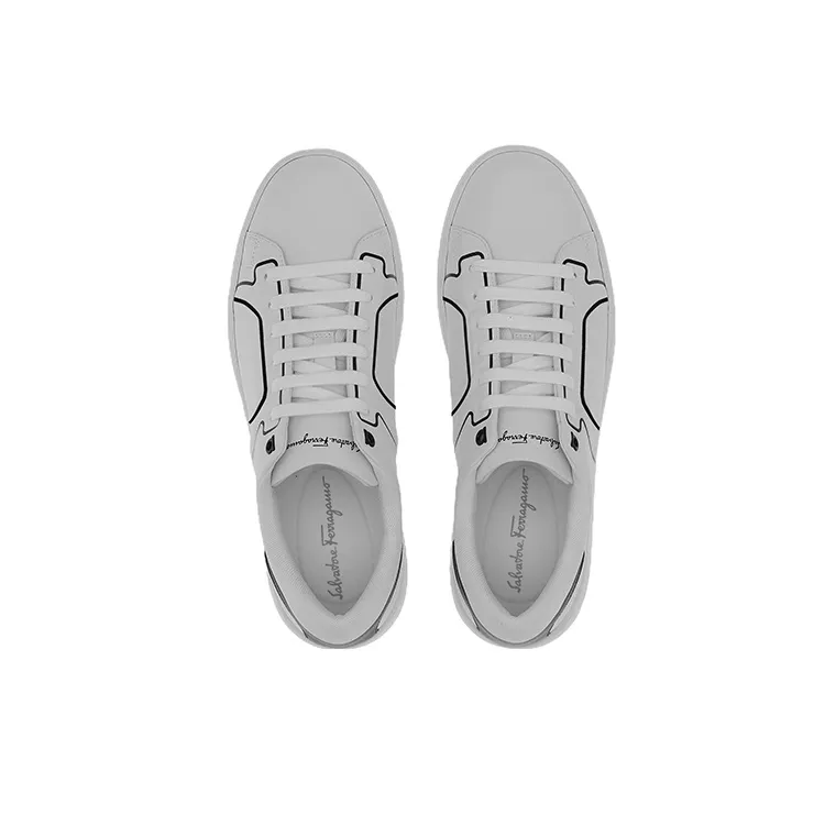 FERRAGAMO GANCINI Low Top Stylish Skateboarding Shoes Men's White Black-2