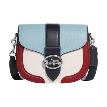 COACH Georgie Pebbled Leather Saddle Bag Shoulder Bag Crossbody Bag Small Size Women's White & Blue