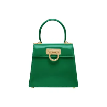 FERRAGAMO Museum Brushed Cow Leather Handbag Trumpets Women's Bright Green