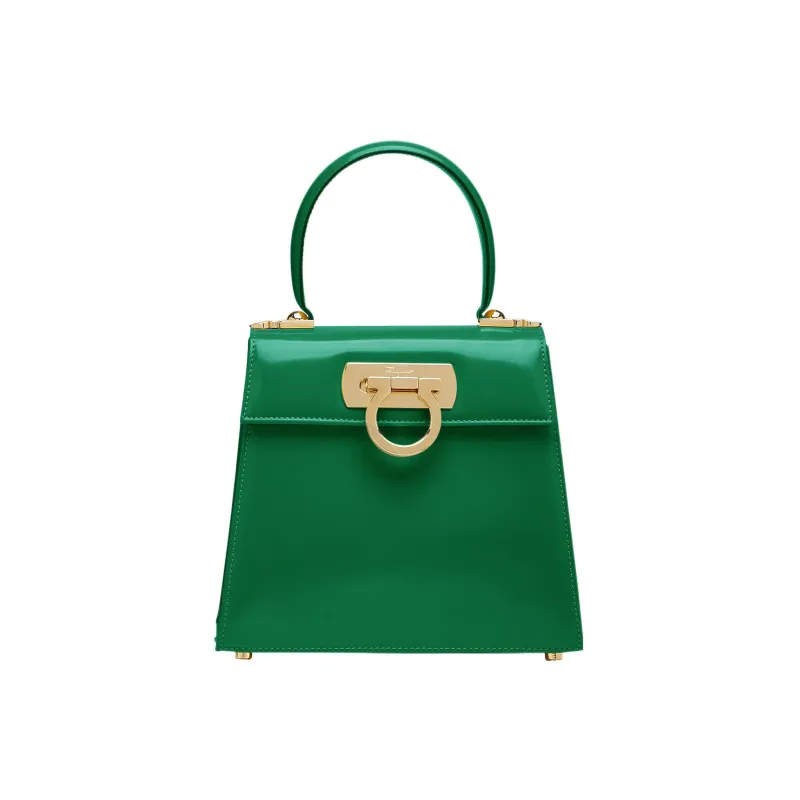 FERRAGAMO Museum Brushed Cow Leather Handbag Trumpets Women's Bright Green-0