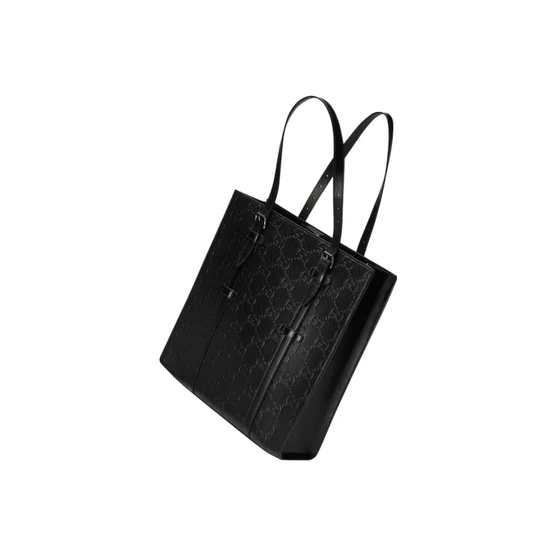 GUCCI Leather Tote Bag Shopping Bag Handbag Medium Size Men's Black-2