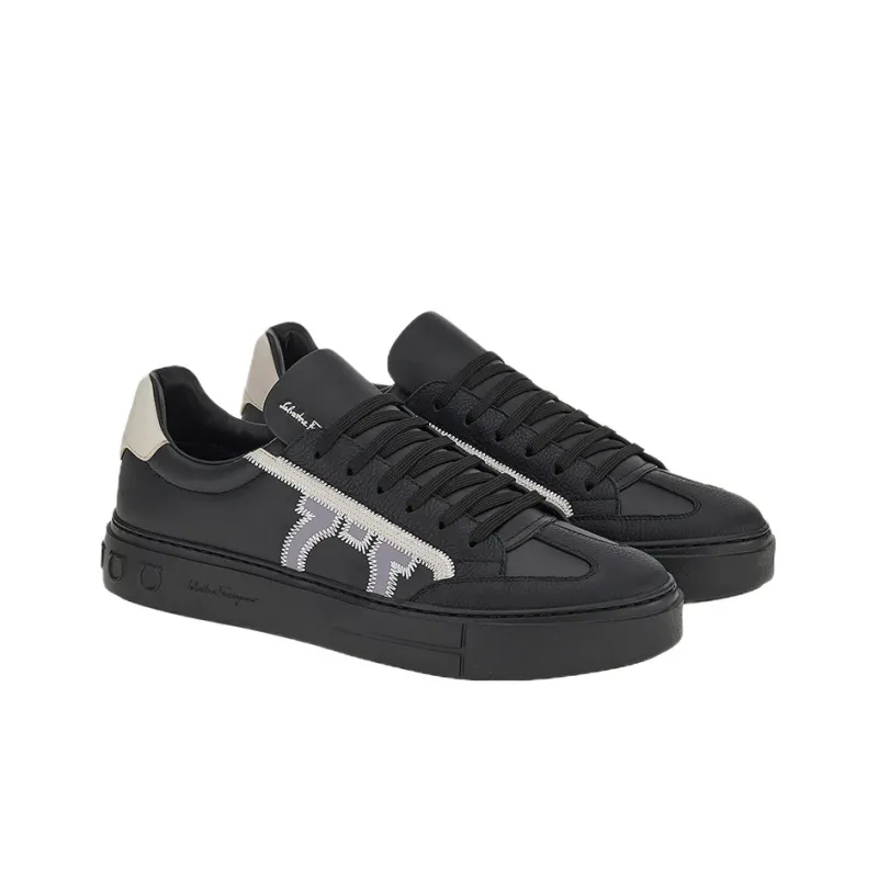 FERRAGAMO GANCINI Low Top Stylish Skateboarding Shoes Men's Black Gray-1